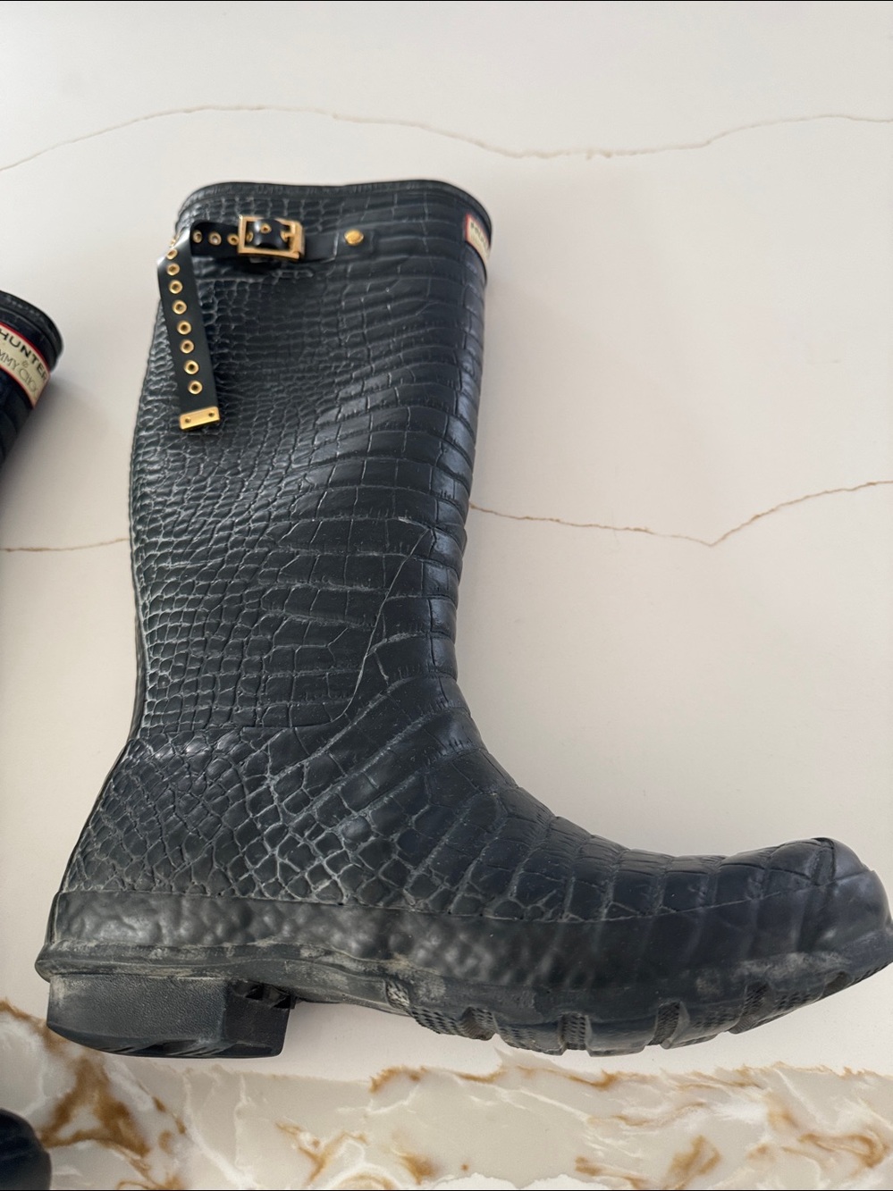 Jimmy Choo x Hunter Crocodile-Embossed Blue Rain Boots, - Picture 13 of 16